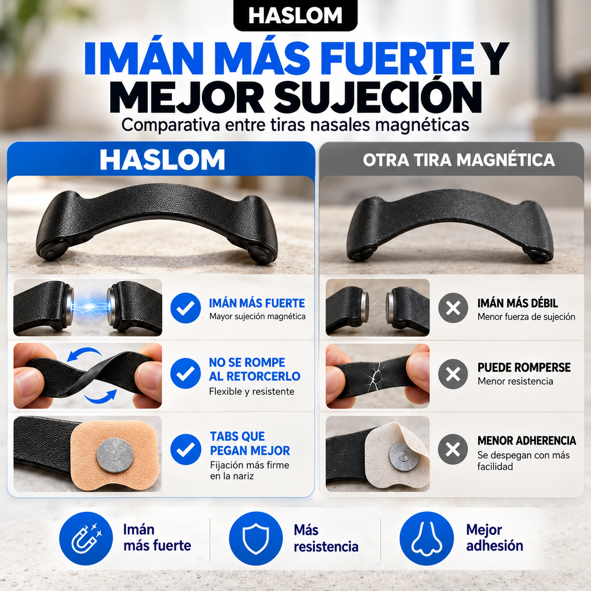 Imán más fuerte y mejor sujeción: comparativa entre tiras nasales magnéticas