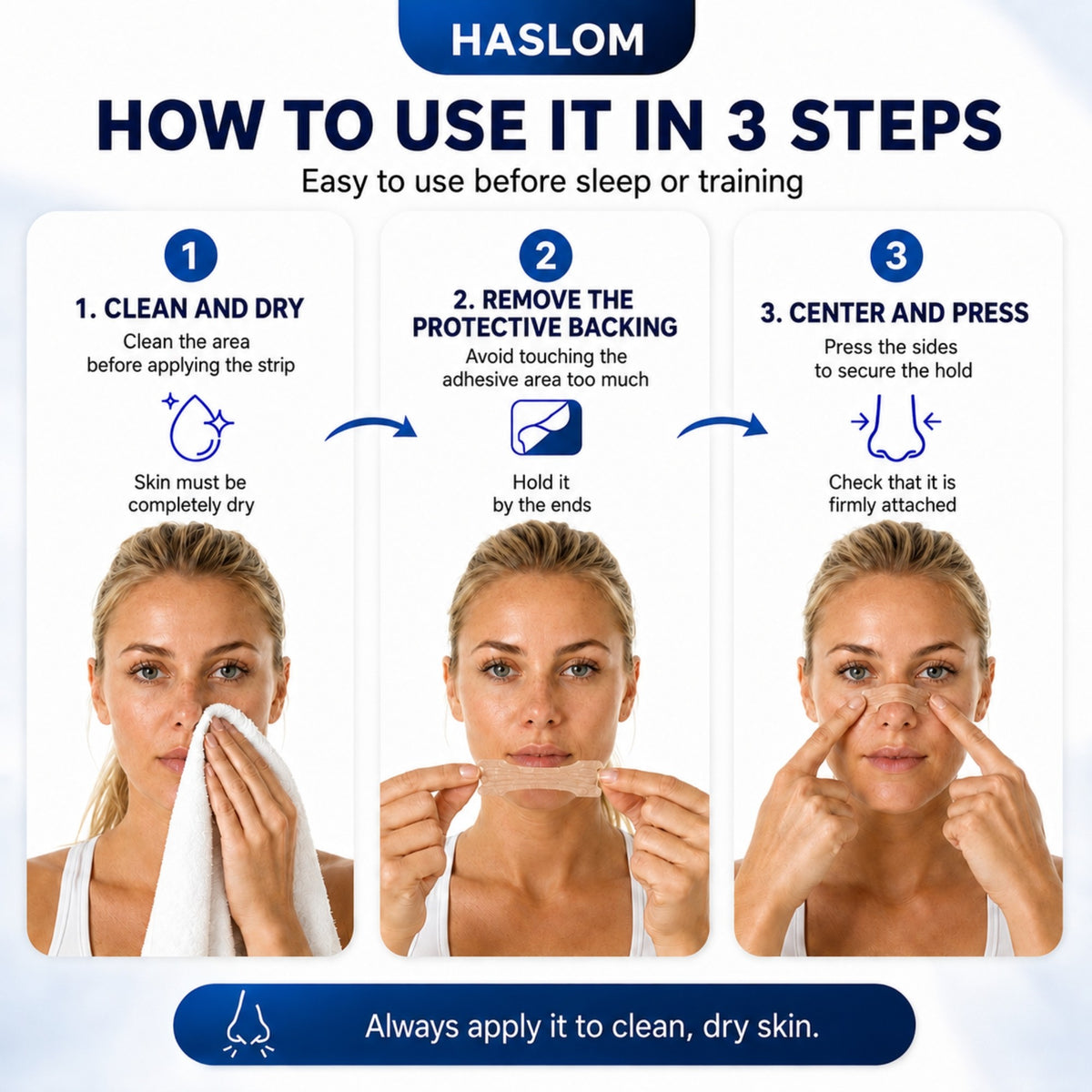 HASLOM Premium nasal strips, hypoallergenic adhesive