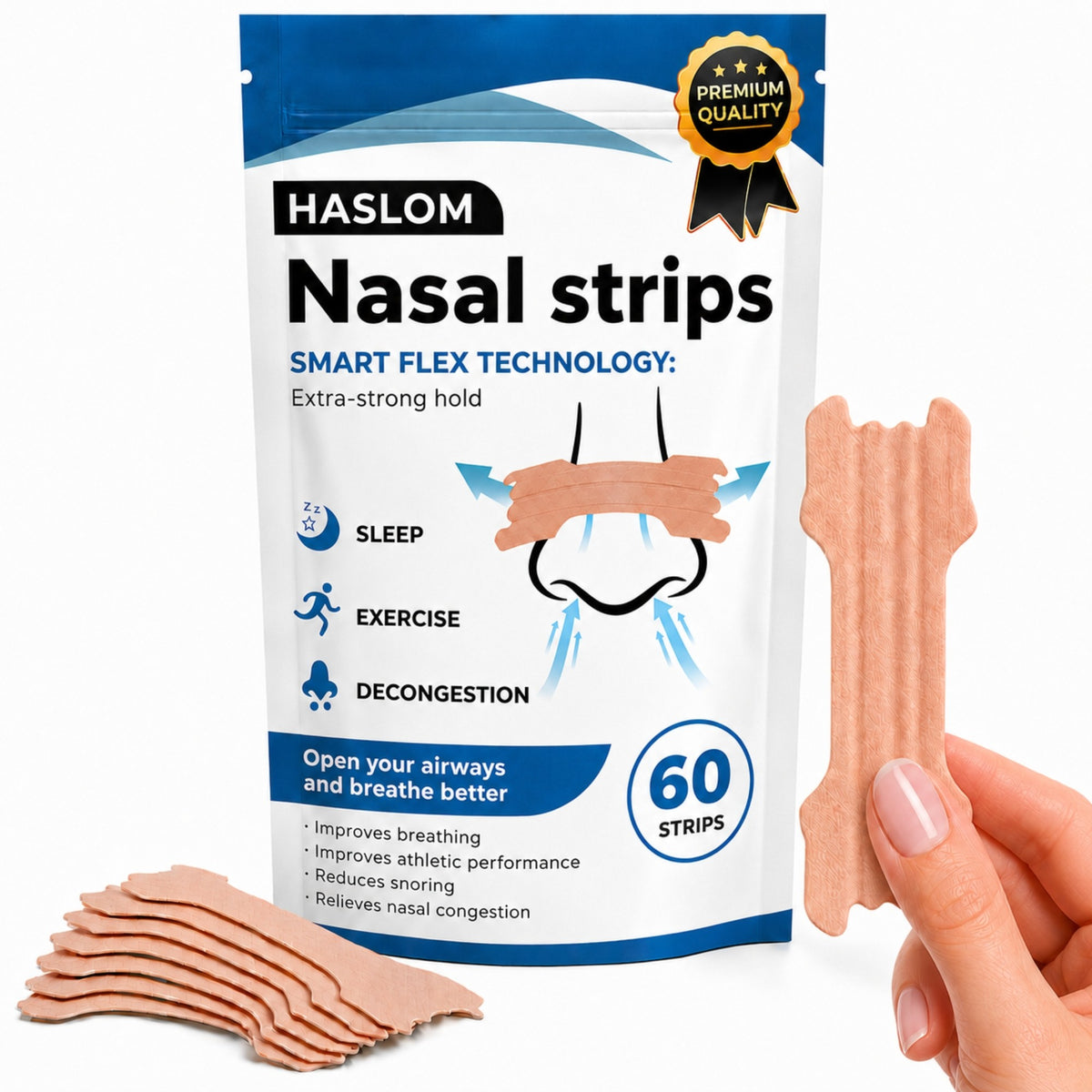 HASLOM Premium nasal strips to breathe better through your nose