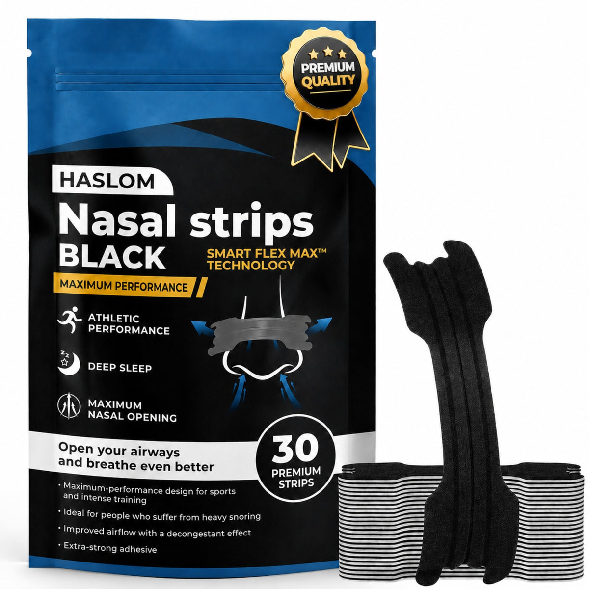 HASLOM Black Performance black sport nasal strips – 30 strips