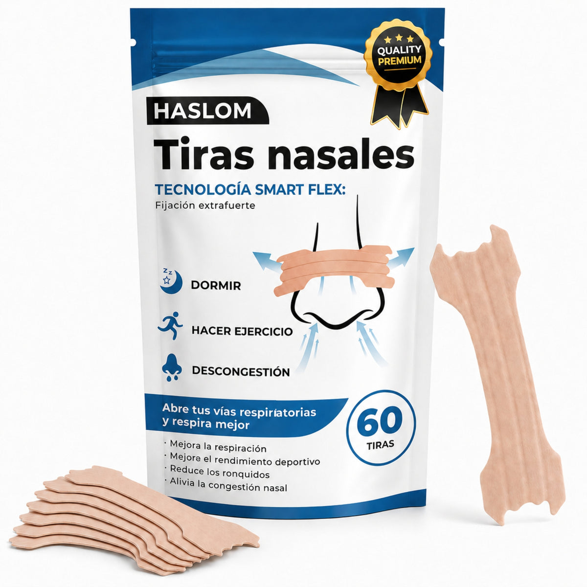 Tiras nasales para dormir HASLOM Premium – bolsa de 60 tiras