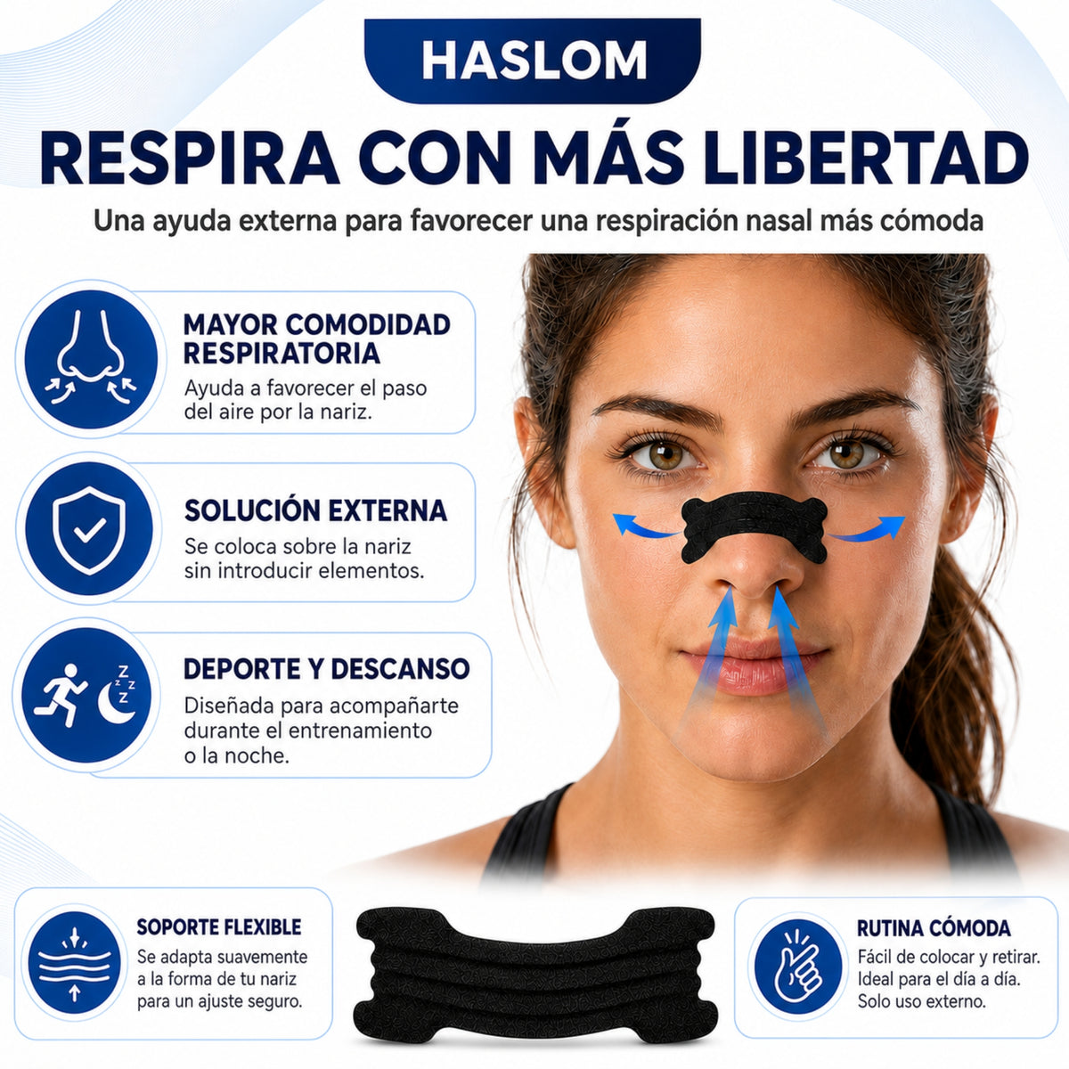 Tira nasal deportiva HASLOM Black para correr y entrenar