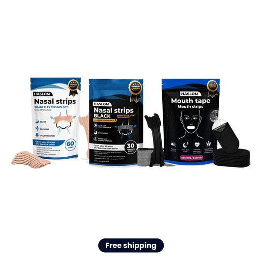 HASLOM Try Everything Pack: Premium and Black nasal strips and mouth tape