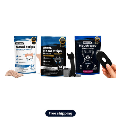 HASLOM Try Everything Pack with Hole: Premium and Black nasal strips and mouth tape with a hole