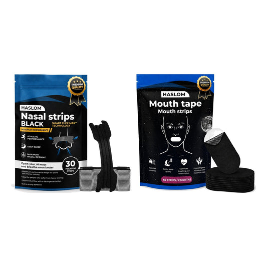 HASLOM Full Night Pack Black: Black nasal strips + mouth tape