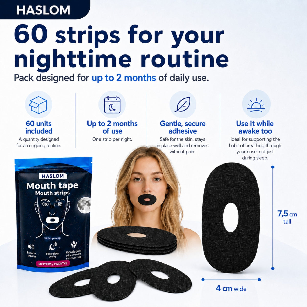HASLOM mouth tape with a hole, latex-free