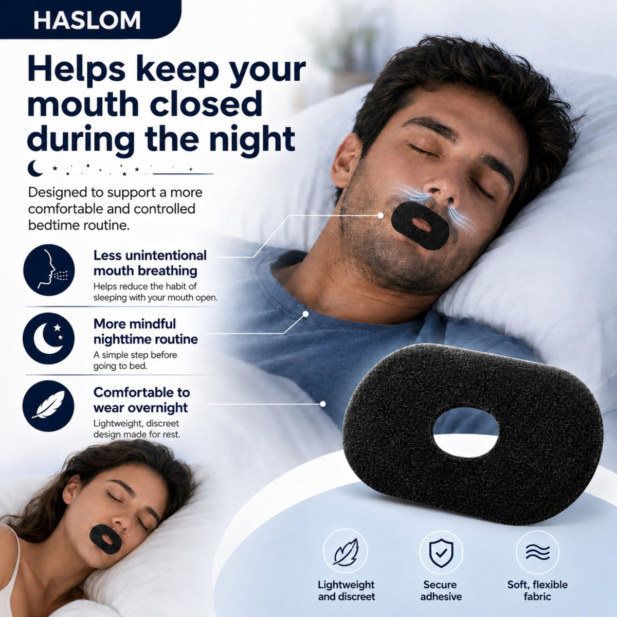 Hypoallergenic HASLOM mouth tape with a hole