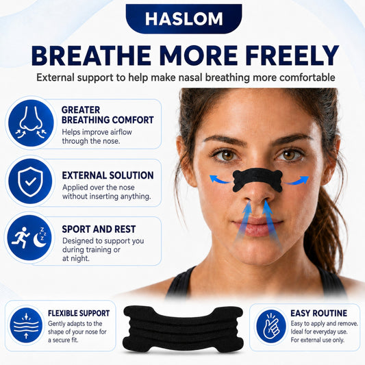 Tira nasal deportiva HASLOM Black colocada en la nariz