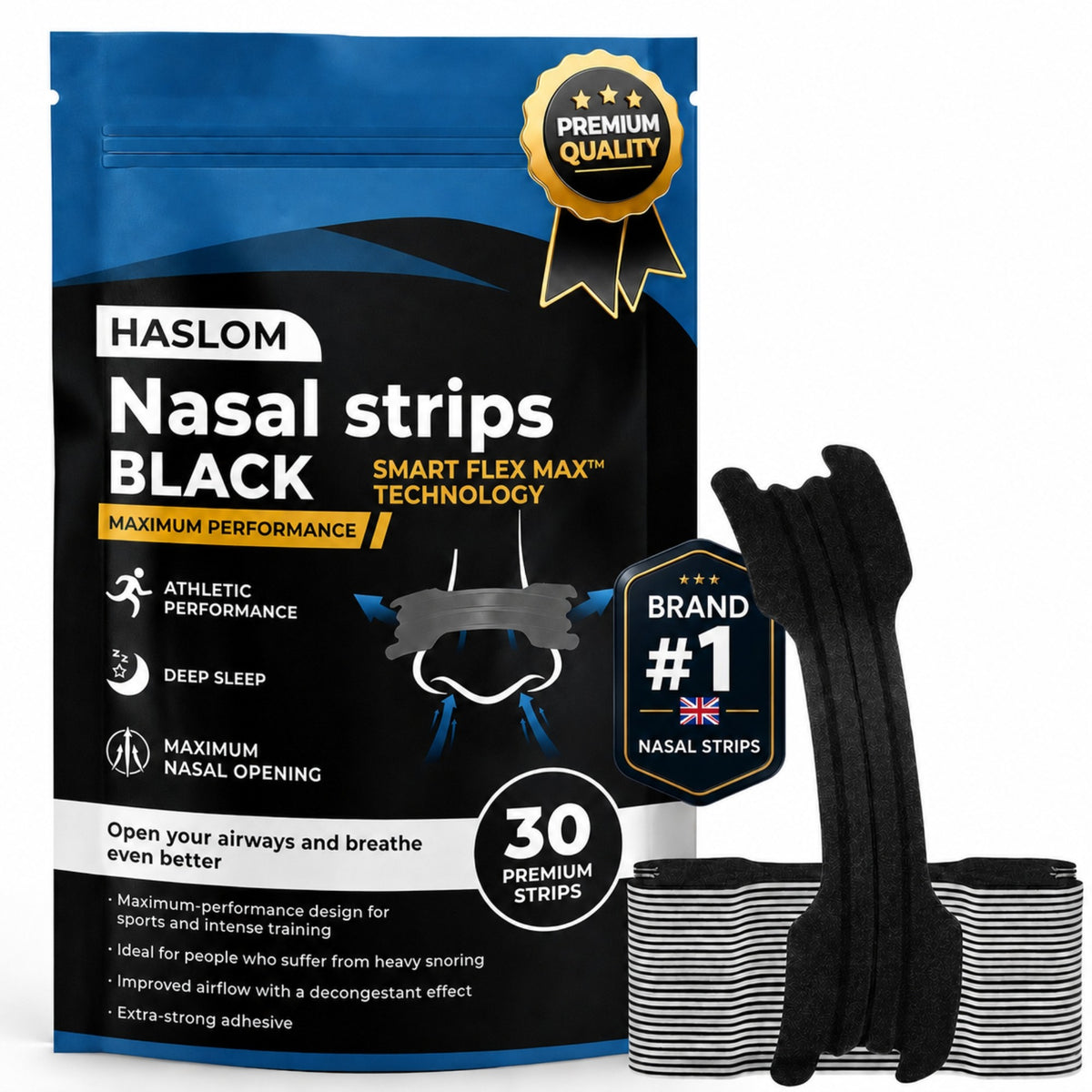 Extra-strong HASLOM Black nasal strips for sport