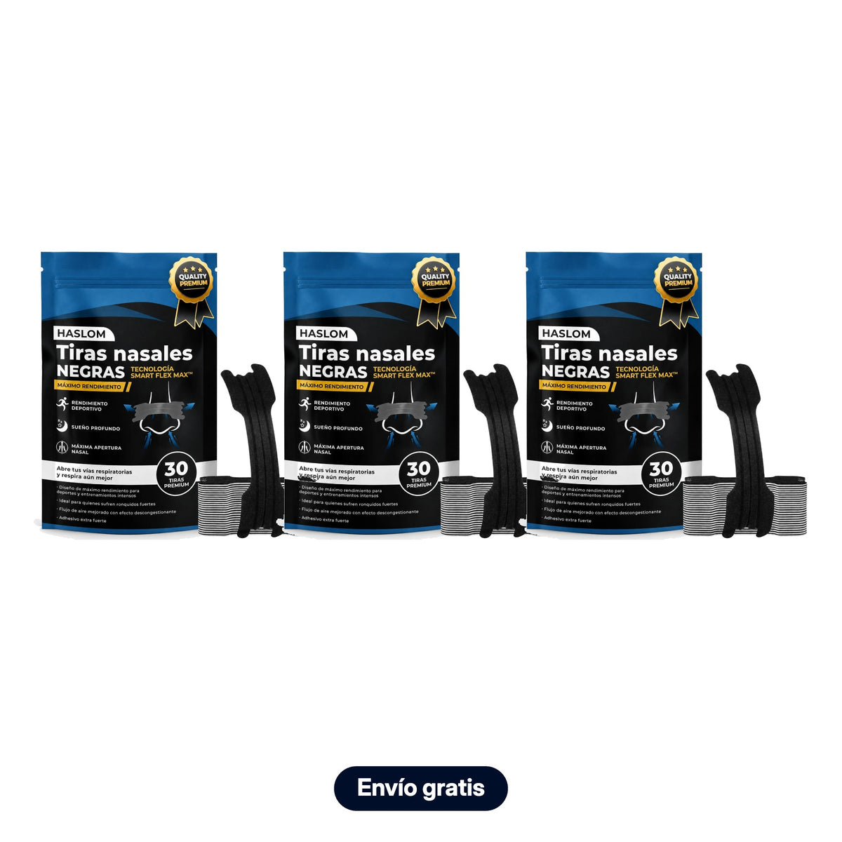 Pack Ahorro x3 tiras nasales Black Performance HASLOM