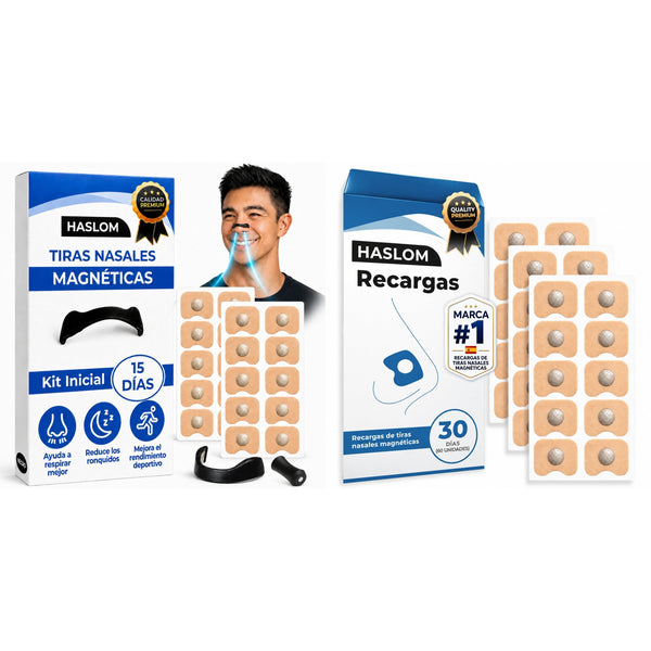 Pack HASLOM: kit de inicio de tiras nasales magnéticas + recarga de 30 días