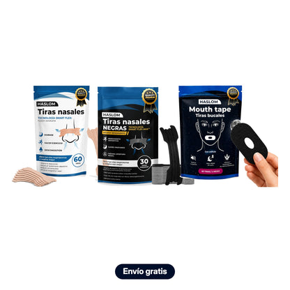 Pack Prueba Todo con orificio HASLOM: tiras nasales Premium, Black y tiras bucales con orificio