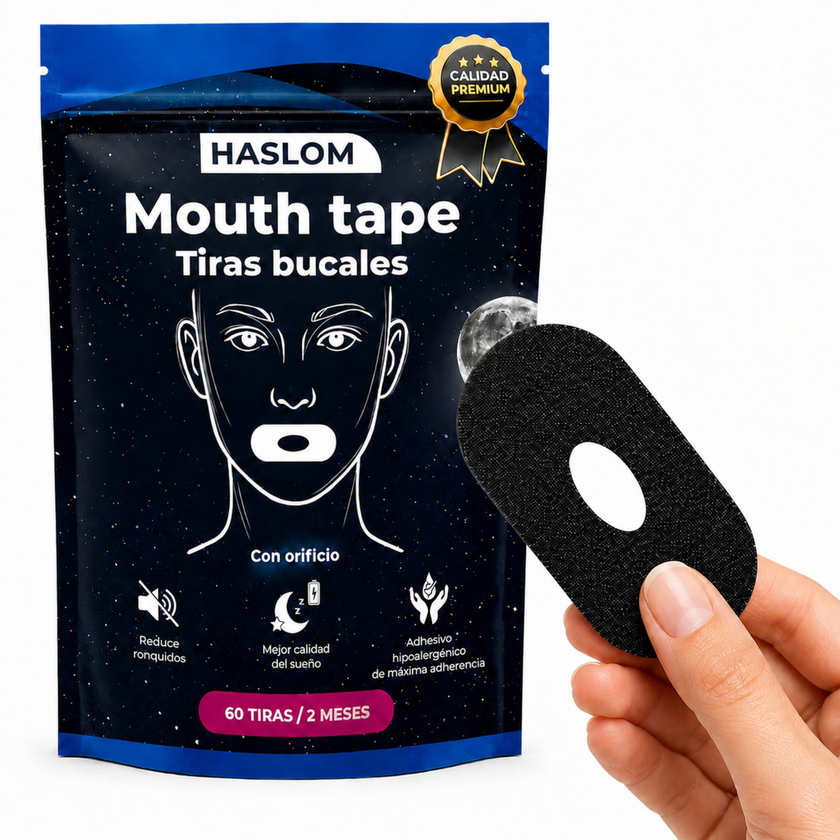 Tiras bucales con orificio para dormir HASLOM – 60 tiras
