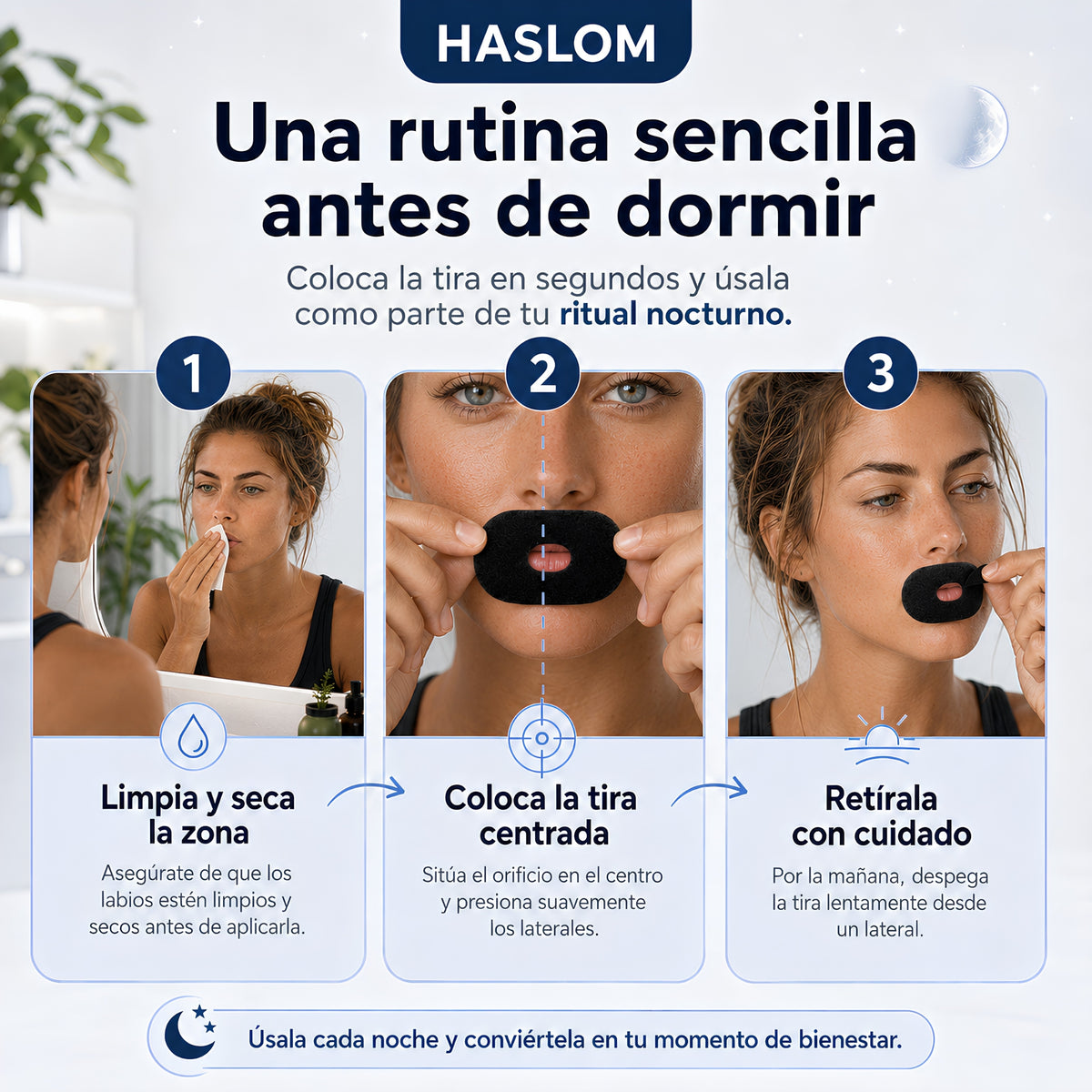 Cómo usar las tiras bucales con orificio HASLOM