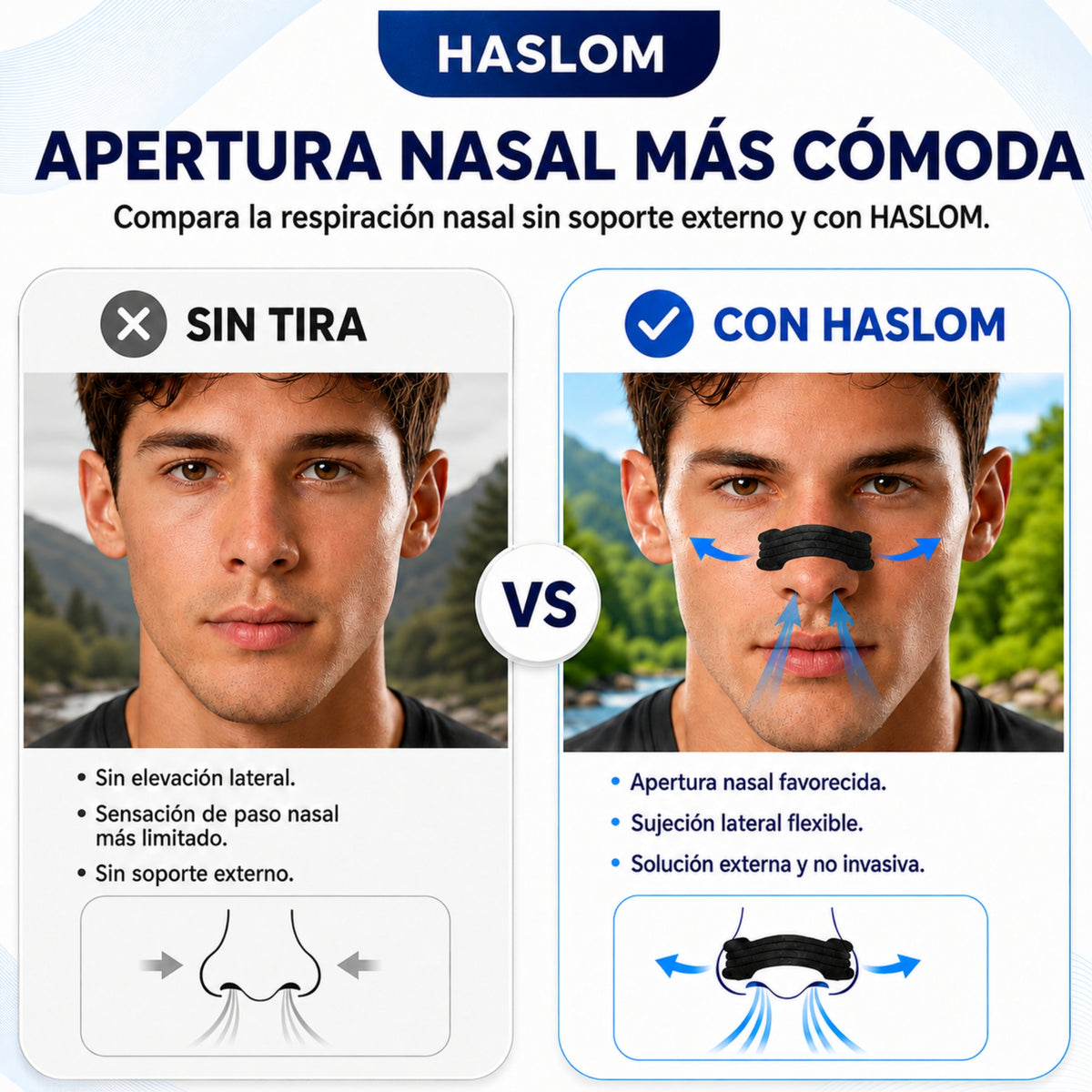 Tiras nasales Black HASLOM con mayor apertura nasal