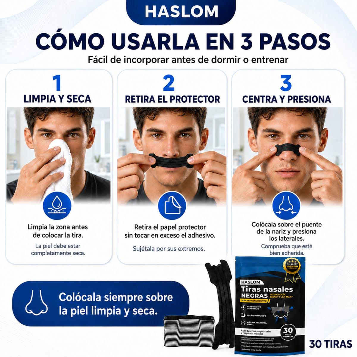 Tiras nasales deportivas HASLOM Black Performance