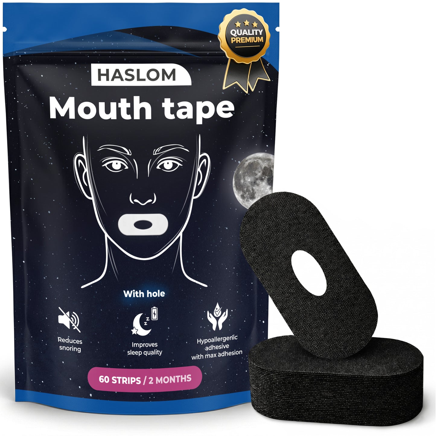Haslom® Mouth Tape with Central Breathing Hole - 60 strips